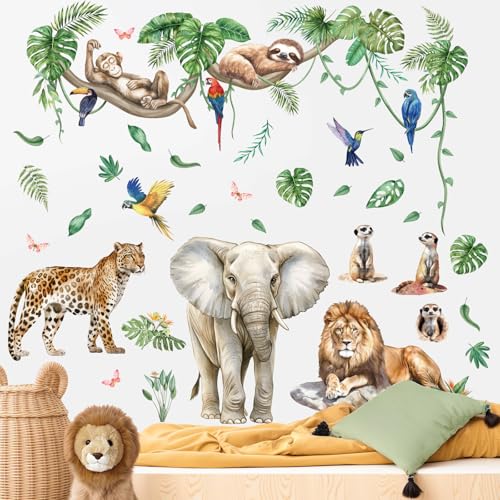 Vinilos adhesivos de pared grandes con animales de jungla miniatura 3