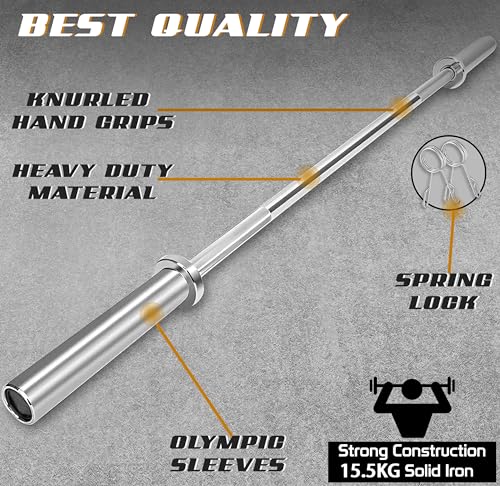 FK Sports Olympic Barbell Bar 2" 4Ft, 5Ft, 6Ft And 7Ft With 2 Collars, Chrome Finished Weight Lifting barbell Bars, Anti-Slip Hand Grip Barbell Gym Strength Training Fitness - Image 4