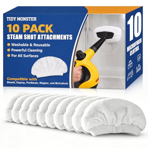 Reusable Microfiber Steam Cloth Covers, 10 Pack Cotton-Like Cleaning Pads for Handheld Steam Cleaners, Washable & Scratch-Safe, Compatible with Bissell Steam Shot, McCulloch, PurSteam & Wagner