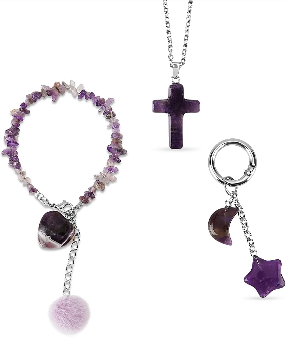 SHOP LC DELIVERING JOY Green Aventurine Gemstone Gift Set of 3 Keyring, Beaded Bracelet and Cross Necklace 18 Inches