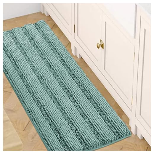 Bath Mats for Bathroom Non Slip Luxury Chenille Striped Bath Rug Runners 47x17 Absorbent Non Skid Fluffy Soft Shaggy Rugs Washable Dry Fast Plush Area Carpet Mats for Bath Room, Tub - Eggshell Blue