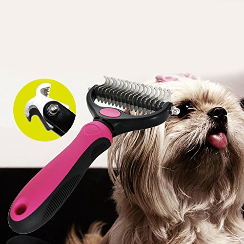 STXMALL Cepillo Perro Peine Rastrillo para Pequeñas Medianas Grandes Mascotas Perros Gatos Rosa 2 Sides