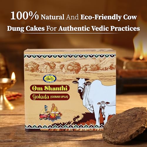 Image of Om Shanthi POOJA MADE PURE Cycle Om Shanthi Gokula Pure Gobar Upla /Uple /Kande Dry Cakes for Homa /Hawan /Puja /Rituals - Pack of 1