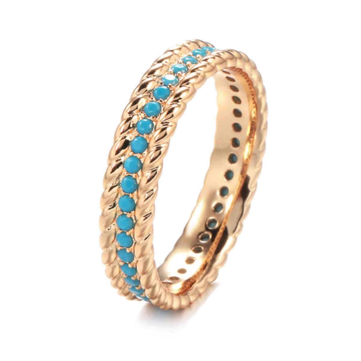 YAHOYA Rose Gold Full Circle Ring Luxury Stackable Turquoise Finger Ring For Women Fine Daily Vintage Jewelry