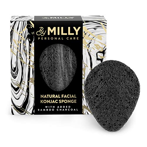 Konjac Sponge for Face - All Natural and Reusable - Konjac Facial Sponge with Activated Bamboo Charcoal - Gentle Exfoliating and Cleaning for All Skin Types - Biodegradable - Black
