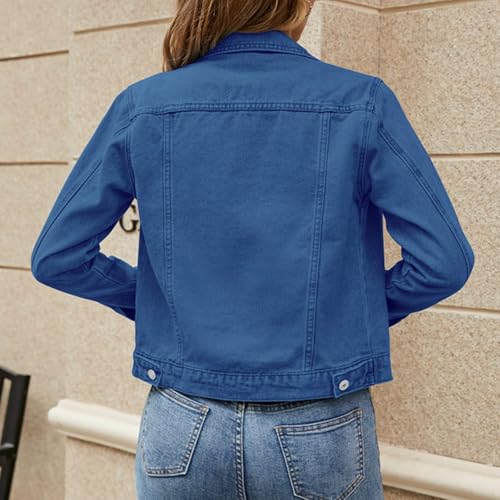 Women's Cropped Jean Jacket Long Sleeve Lapel Casual Denim Jackets with Pockets Short Y2K Single Breasted Work Jackets 5