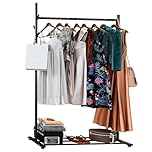 Klass Home Collection Portable Heavy Duty Clothes Rail For Bedroom, Home & Shops, 50KG Load Clothes Rack With Storage Shelf, Metal Clothing Rail For Hanging Garments, Coats (Black With Feet)