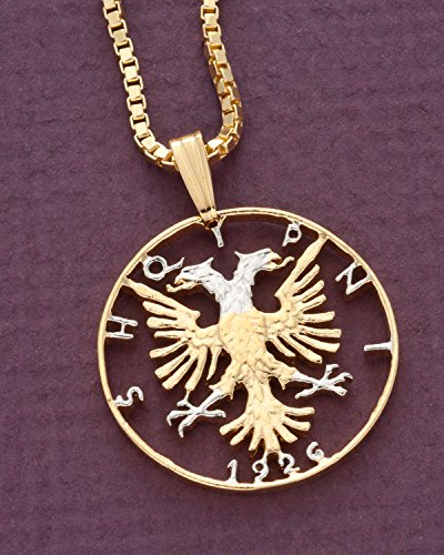 Albanian Pendant & Necklace, Albanian 1/2 Lek Coin Hand Cut2