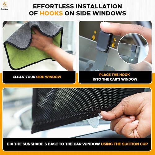 Image of EcoNour Car Window Shades for Baby | 2 Pack Side Window Sun Shade | UV & Sun Glare Protection for Rear Window Shade | Baby Window Sun Shade with Suction Cup | Car Accessories for Kids(14 inchx17 inch)
