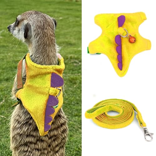 Image of MANON ROSA Ferret Harness and Leash Set Small Animal Clothes Dinosaur Shaped Walking Vest for Baby Rabbit Guinea Pig Bunny Puppy Mouse Pets Teacup Chihuahua (Yellow)