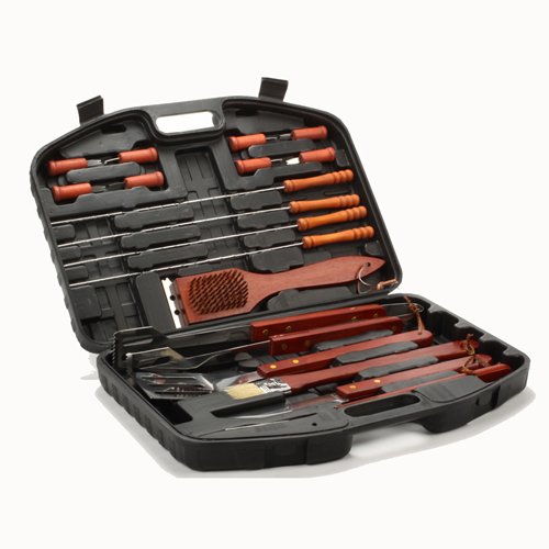 Valigetta di utensili per barbecue, in acciaio inox e bambù, 18 pezzi