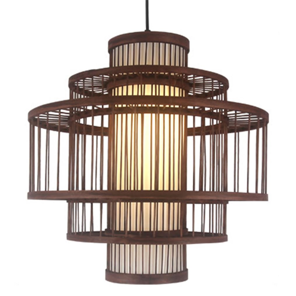 LYMSXAZOU Pendant Light Lampshade, Lighting Industrial Bamboo Large Handwoven Ceiling Hanging Fixture, Woven Rattan Chandelier For Kitchen Bedroom Home Décor (15.7")