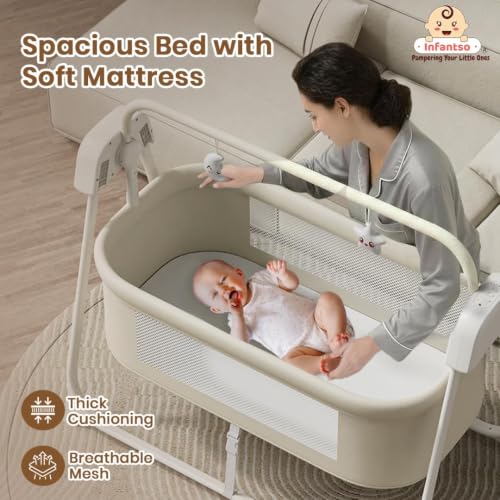 Image of Infantso Premium Electric Baby Cradle - Bluetooth & Remote Control Palna Jhula with Custom Swing Time & 5-Speeds, Automatic Cradle for 0-12 Months with Soft Mattress