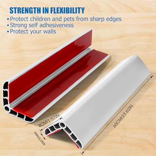 Image of Wall Corner Edge Protector 4 Pack,1.57x1.57x23.62x0.28 inch Soft Baby Proof Corner Guards for Sharp Edges, Self-Adhesive Corner Protectors for Home, Kindergarten,Thickness-White 7mm(0.28 in)