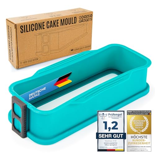 GOODS+GADGETS Moule à charnière en silicone avec fond en verre, Moule à gâteau antiadhésif (Moule en forme de caisse)
