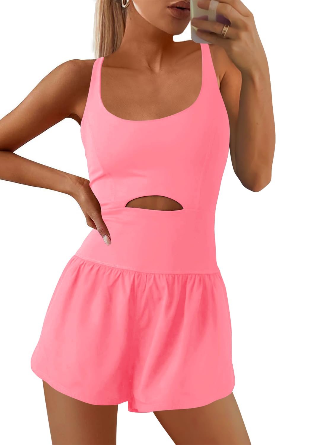 Athletic Romper for Women Running Jumpsuit One Piece Jumpsuit Tennis Outfits Pink Large