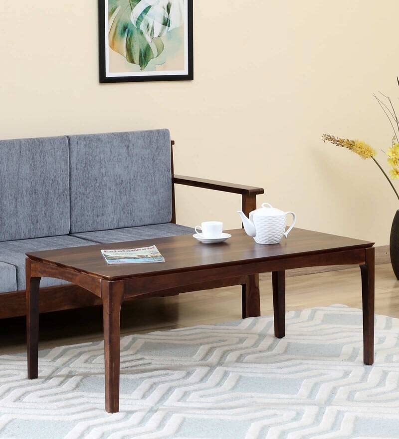 Image of DRIFTINGWOOD Sheesham Wood Rectangle Liana Center Coffee Table for Living Room | Solid Wood Sofa Centre Table Without Storage for Home & Office | Brown Finish