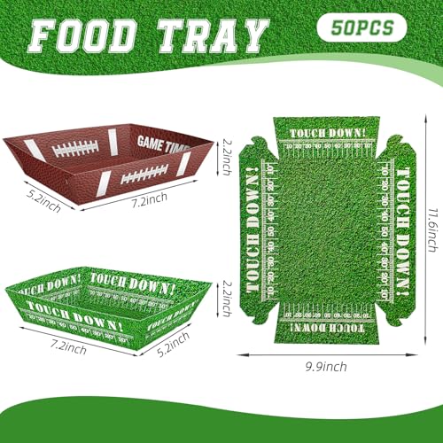 50 Pcs Football Party Decorations, Disposable Food Tray for Super Bowl, Snack Trays, Large Serving Boats for Birthday, Tailgate & Sports Theme Events – 2 Designs - Image 3