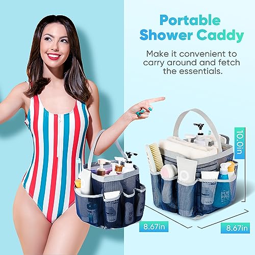 Image of EUDELE Mesh Shower Caddy Portable for College Dorm Room Essentials,Portable Shower Caddy Dorm with 9-Pocket Large Capacity, Shower Bag for Beach, Swimming, Gym, Travel essentials, Navy Blue-Grey