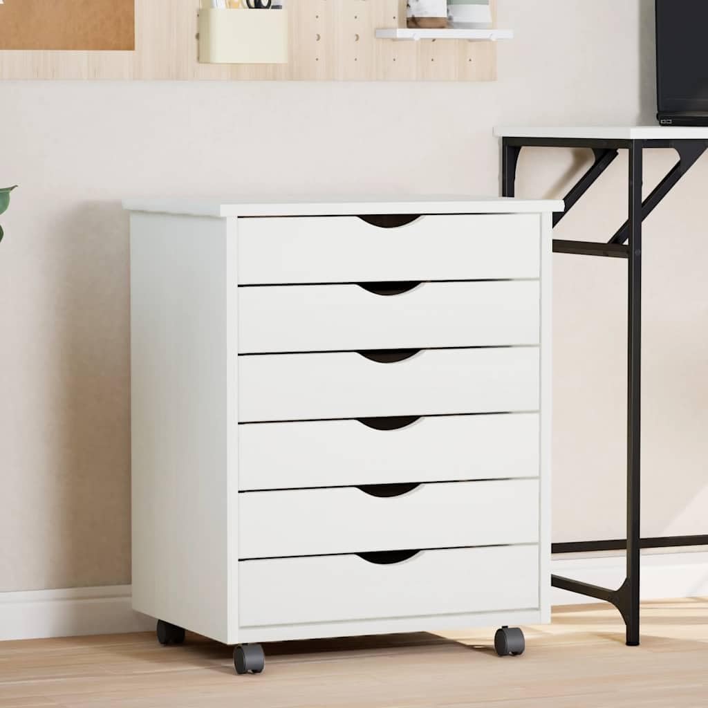 vidaXL - Armario rodante con 6 cajones en color blanco, madera de pino maciza, ideal para sala de estar, oficina, cocina, garaje, sala de manualidades