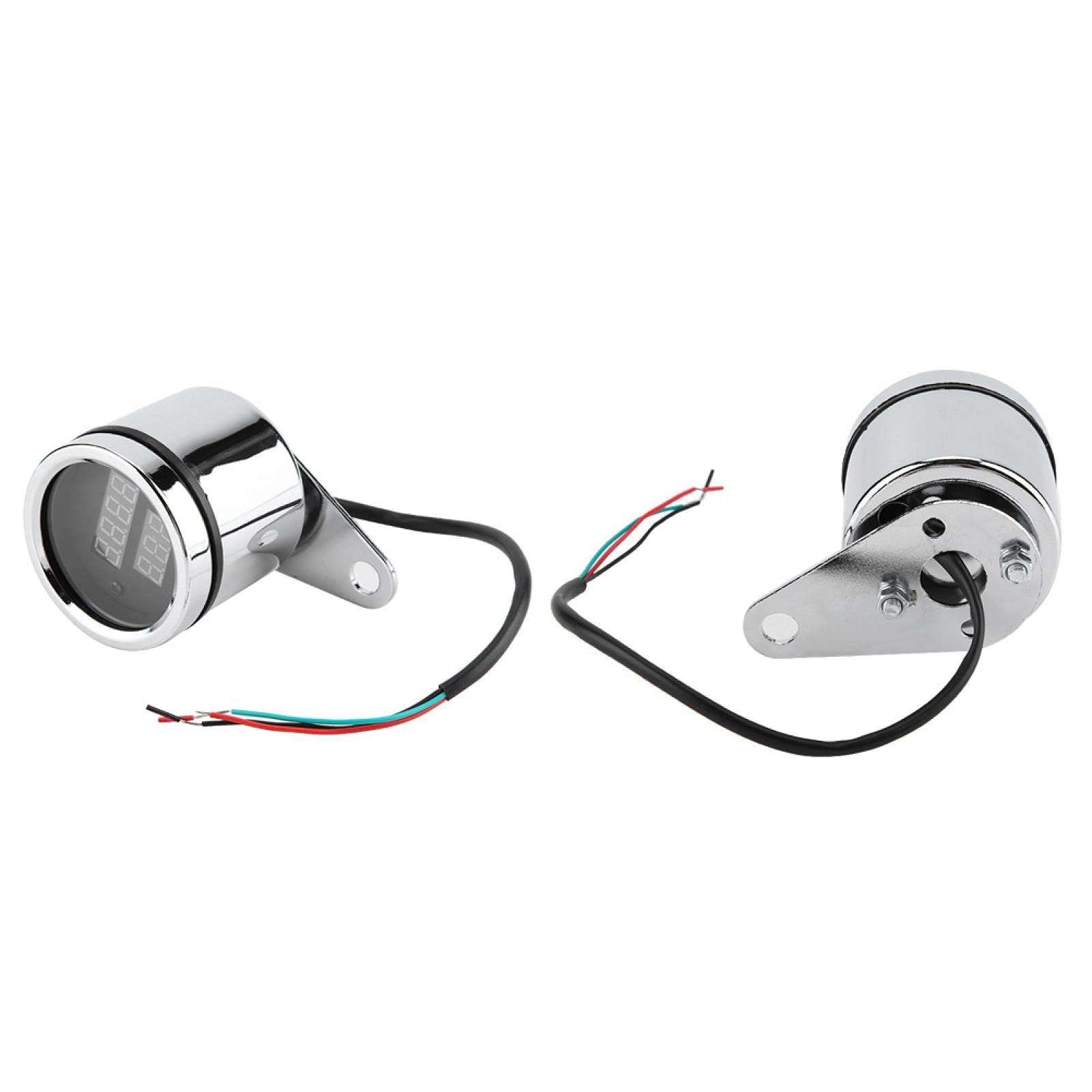 Tachimetro Digitale Moto 2 in 1, Contagiri LED + Voltmetro Universale 12V, Custodia Metallica Cromata, per Tutte le Motociclette
