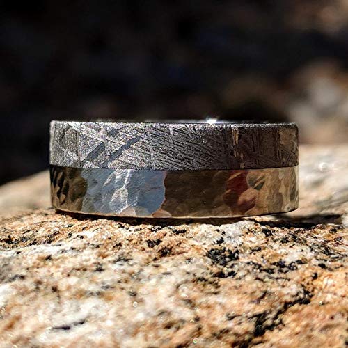 The Jewelry SourceAuthentic 8mm Wide Meteorite Wedding Band with Cobalt Chrome Sleeve - Genuine Gibeon Meteorite Rings