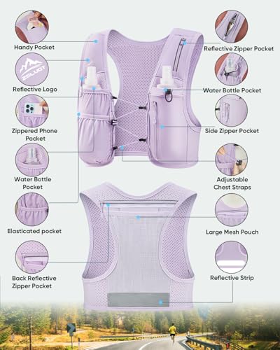 Image of Zelvot Running Vest for Women Men, US Patent, Adjustable Chest Straps Running Hydration Vest with 500ml Soft Flask, Lightweight Reflective Hydration Backpack for Marathon