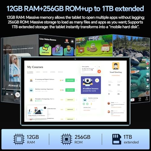 Image of 10 inchAndroid 15 Tablet WiFi Model, 12GB+256GB+1TB Expandable, 8 Core CPU A523, 8000mA Large Battery,13MP+5MP Camera, Includ /Keyboard /Mouse /Stylus /Case /Protective Film (M8-Gray)