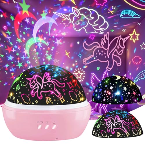 DQMOON Einhorn Geschenke für 2-7 Mädchen 2 in 1 Einhorn Spielzeug ab 3-9 Jahre Mädchen sternenhimmel projektor Rotierendes Nachtlicht Kinder Weihnachtsgeschenke Geburtstagsgeschenke ab 2-10 Kinder