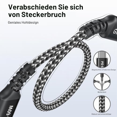 GIANAC USB C Kabel 2Stück 2M Schnellladekabel USB C auf USBC Ladekabel 60w – Ansicht 2