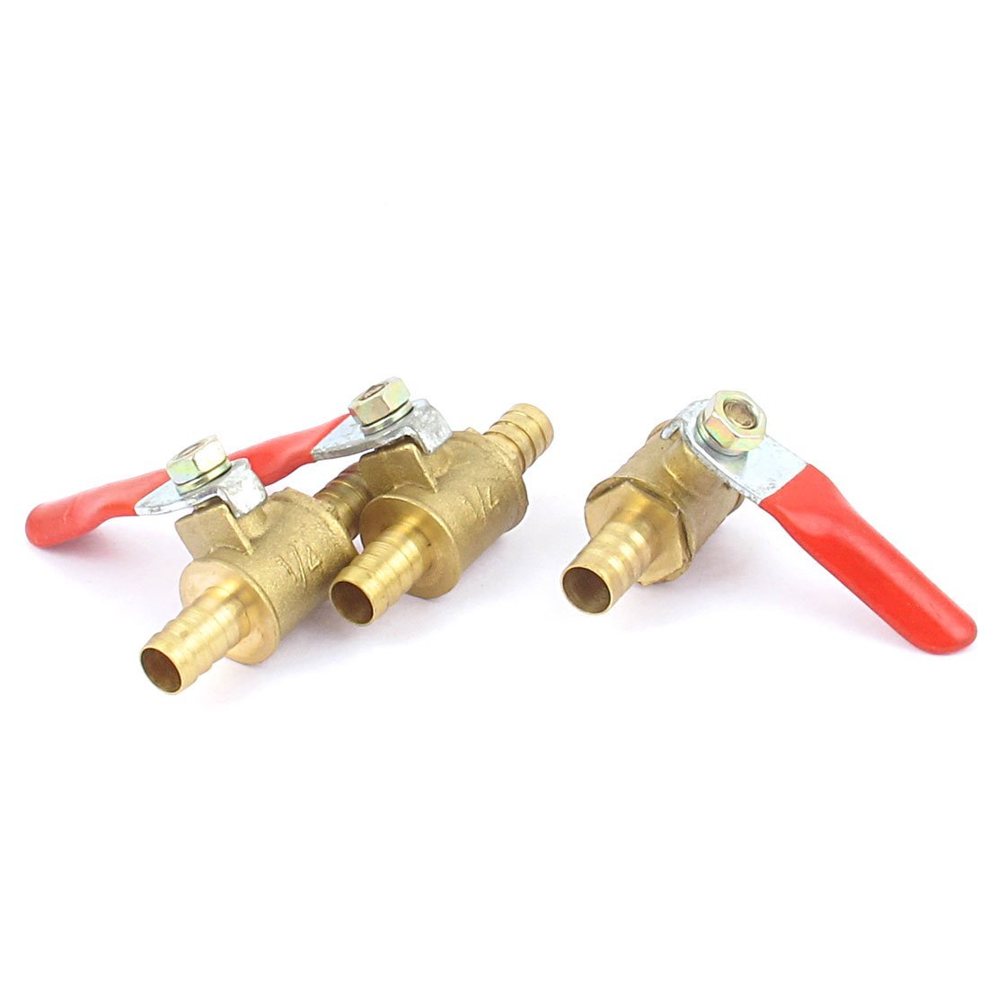 Uxcell Sourcingmap Ball Valve Water Fuel Line Shut-Off Valve, 8Mm Hose Barb To 8Mm Hose Barb, Hose Pipe Tube Fittings, 180 Degree Operation Handle, Brass Valve, Pack Of 3
