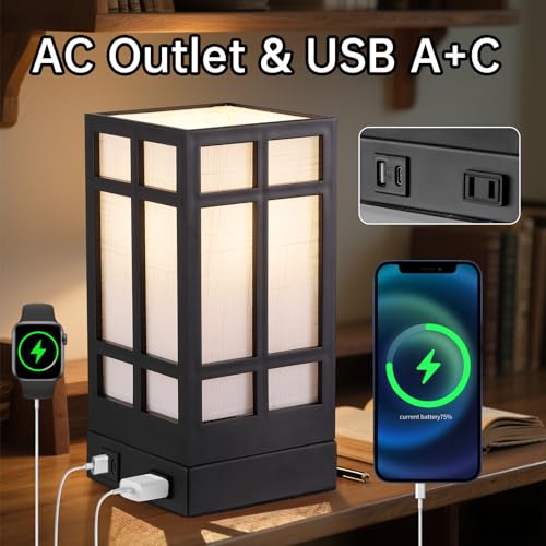 Lámpara de mesa set 2 con puerto USB A y C, negra miniatura 2