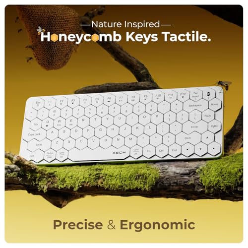 Image of Xech Hive Wireless Bluetooth Keyboard for Laptop & PC | Mini Portable Keyboard for Tablet & Mobile | 83 Honeycomb Keys | Rechargeable Type-C | Small Wireless Keyboard (White)