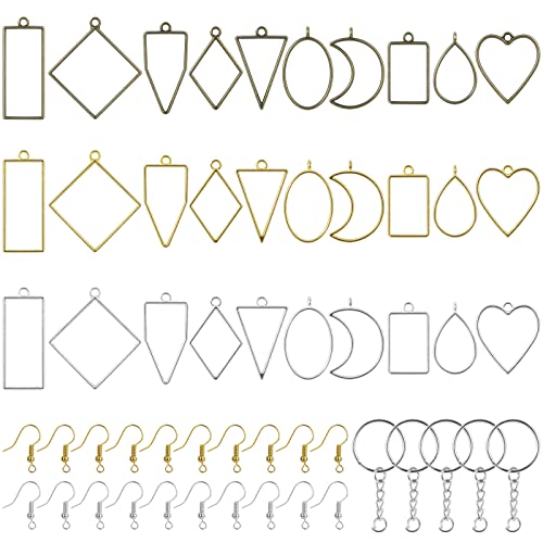 Jeesblsy Colgantes de Bisel en Blanco Bases, Metal Moldes Colgantes De Resina Epoxi DIY para Joyas, Aretes, Collares, Pulseras, Colgantes y Manualidades (55 Piezas)