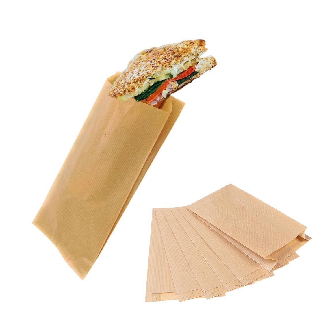 PACK Bolsas Papel Kraft Marrón - Bolsa de Papel para Bocadillos y para llevar Desayuno - Ideales para alimentación (1000, 14x6x25 cm)