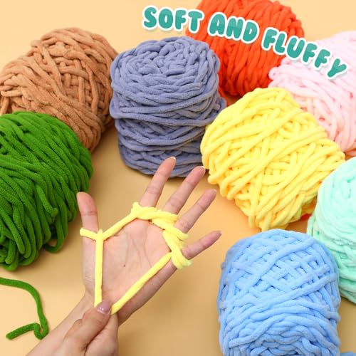 Image of Buryeah Chunky Chenille Yarn for Crocheting Soft Thick Fluffy Yarn for Hand Knitting Bulky Velvet Blanket Plush for Weaving DIY Crafts Each 3.5 oz 55 Yards(Classic Colors,12 Pack)