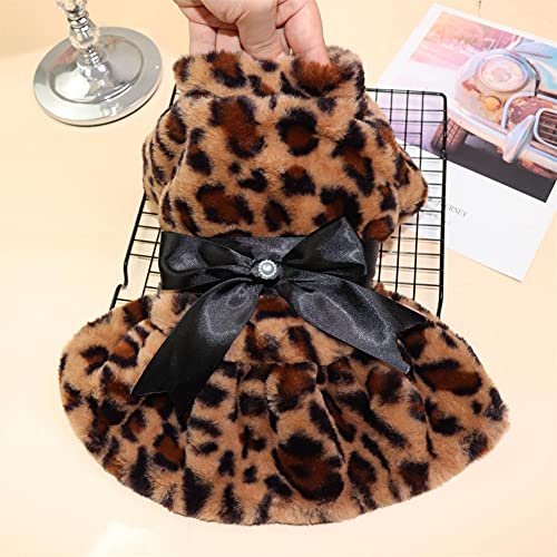 Granda Dog Dress With Bowknot For Small Dog Girls Faux Fur Luxury Dog Christmas Halloween Wedding Party Dress Rainbow/Leopard Dog Coats Pet Jackets Soft Autumn Winter Pet Cat Clothes #TOP5