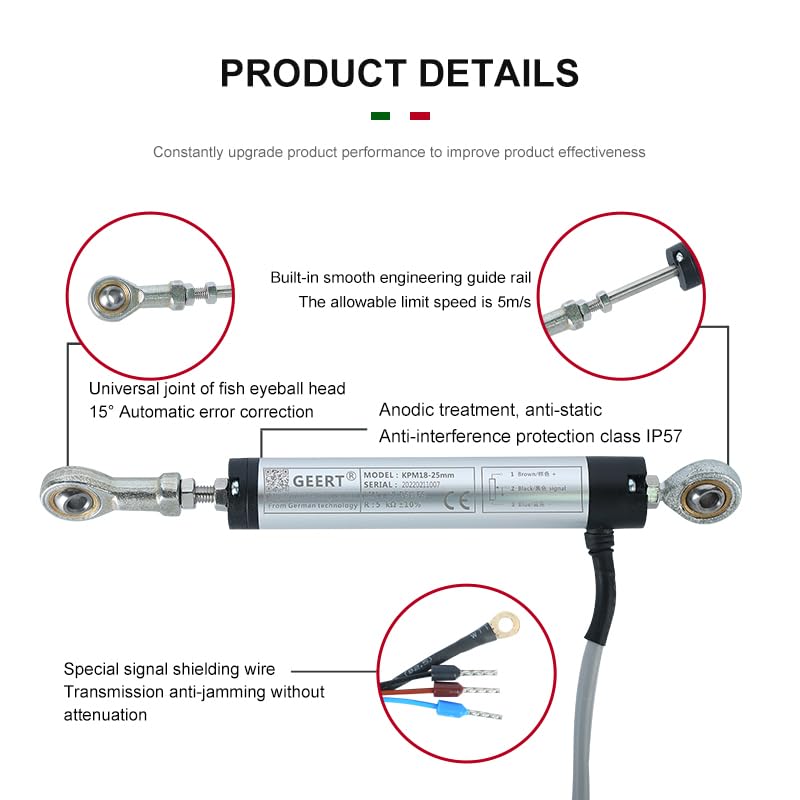 KOSBO Potenciómetros lineales Sensores de posición Transductores de Desplazamiento Lineal Sensores resistivos KPM25-275 mm Articulados en Miniatura (Color : KPM-25MM)