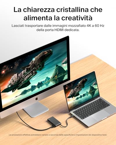 Hub USB C, Hub a 5 Porte con HDMI 4K 60Hz, Power Delivery 100W, Trasferimenti Dati Rapidi 10Gbps, Docking Station USB-C, Sdoppiatore Usb, Compatibile con MacBook, iPad Pro, Chromebook e Altri - Hub USB - Immagine 3