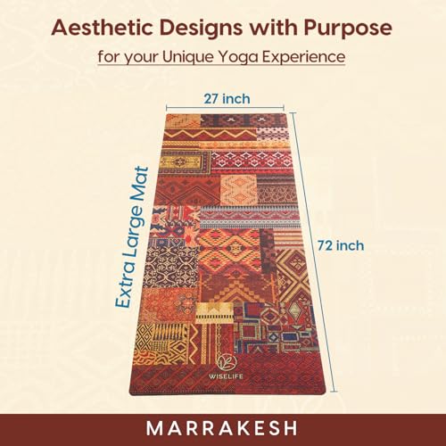 Image of Wiselife Microfiber & Natural Rubber Yoga Mat + Carry Strap | 5MM | Extra Large Extra Wide | Anti skid Anti slip for Yoga & Workout (Marrakesh)