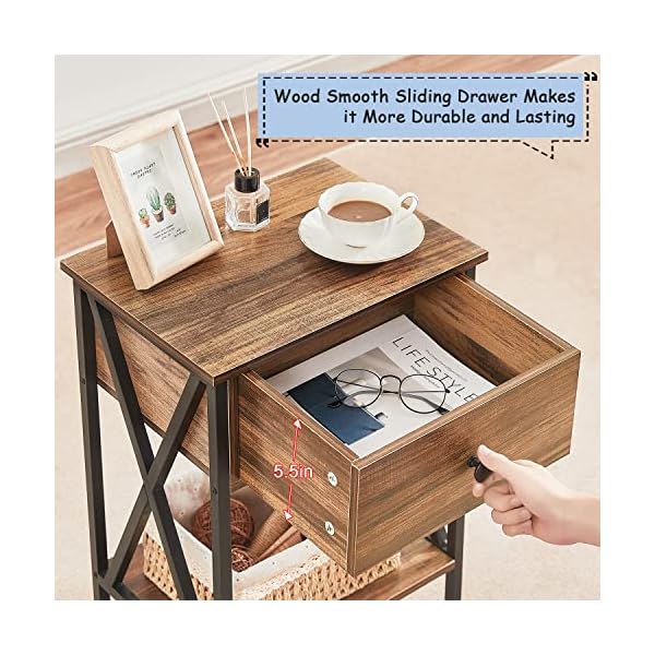 Vecelo modern nightstands x design side end table night stand storage shelf with bin drawer for living roombedroomloungeset of 2 rustic brown a2  urban country home decor