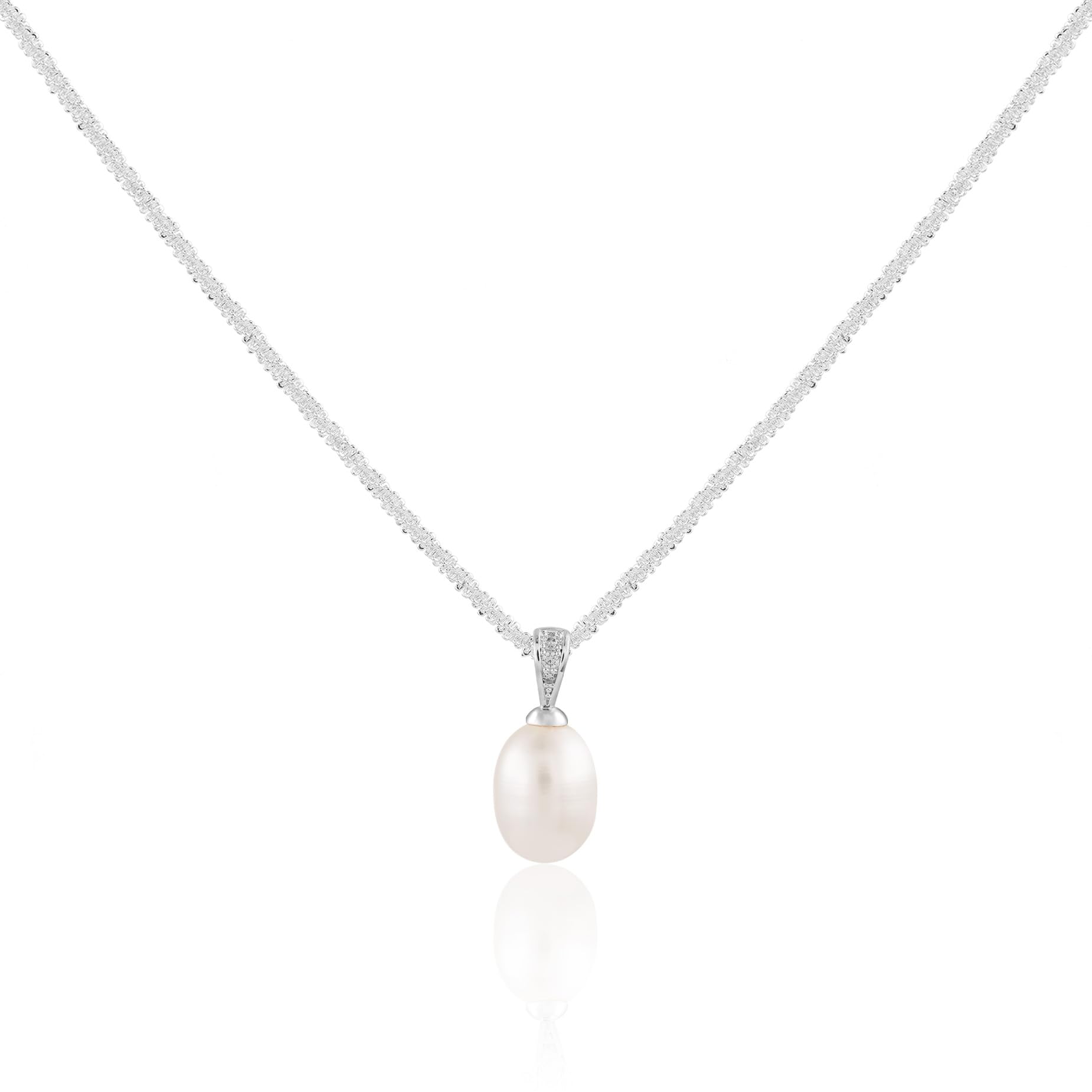 Kenivira Collares de Plata para Mujeres Plata Collares Dainty Perlas Collar Colgante para las Mujeres Shine Regalos de Joyería para las Mujeres