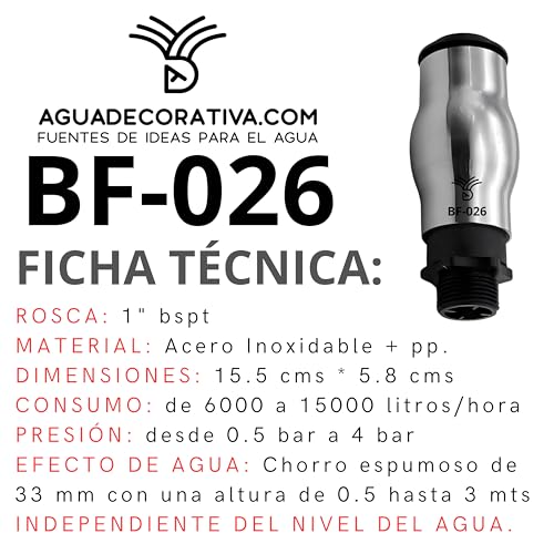 AGUADECORATIVA Düse für Gartenbrunnen, Schaumsäule, Schaumstrahl, Wasserfall, 2,5 cm, Edelstahl und Kunststoff (BF-026)
