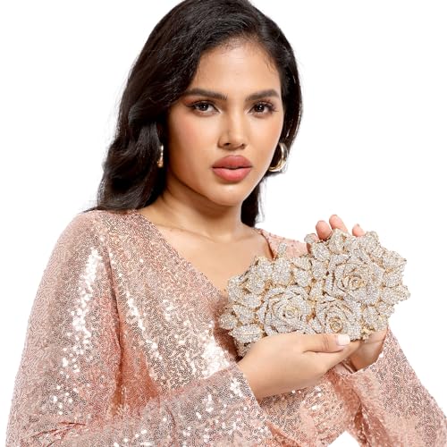 Image of Boutique De FGG Mini Flower Evening Bags For Women Formal,Party Rhinestone Clutch Purses,Wedding Floral Crystal Clutch Bag