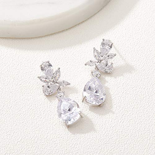 SWEETV Elegant Bridal Wedding Earrings for Brides, Bridesmaids, Cubic Zirconia Teardrop Dangle Earrings for Women Formal Jewelry4