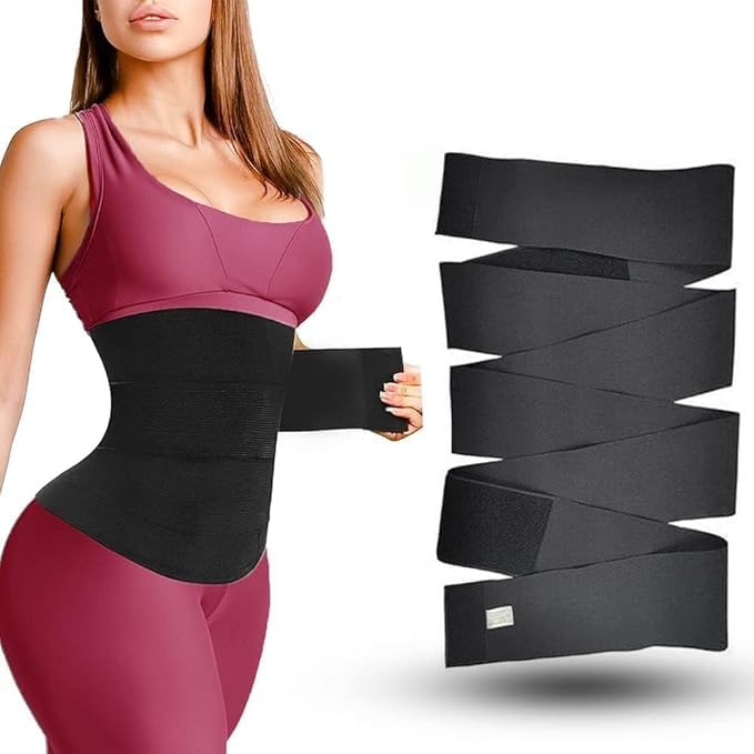Advance Wrap Elastic Waist Belt Band Weight Loss Flat Belly Belt Body Shaper Abdominal Belt After Delivery for Tummy Reduction Tummy Wrap Waist Trainer (Free Size) Black