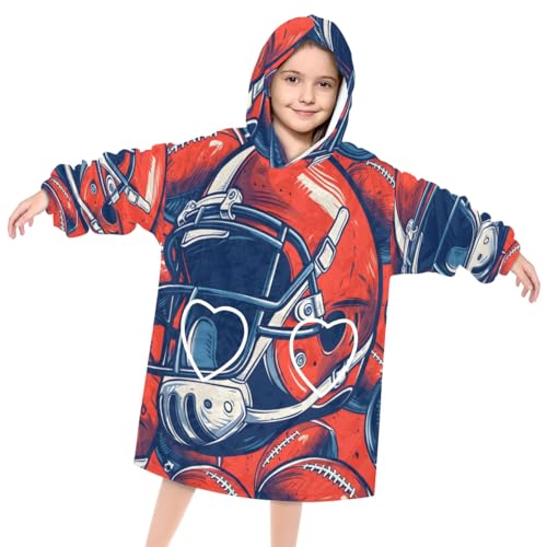 Pardick Wearable Blanket Hoodie for Kids, Sports Fleece Sweatshirt Blanket American Football Oversized Blanket Sweatshirt with Pocket Flannel Warm Hooded Blanket 6-10 Year Old Girl Boy Gift, One Size