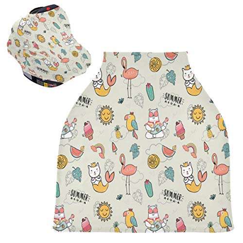 かわいい夏のアニマルアートベビーカーシートカバーキャノピー伸縮性看護カバー幼児用母乳の男の子の女の子のための通気性防風冬のスカーフ