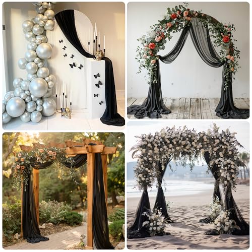 Xiomot Wedding Arch Draping Fabric 1 Panel Black Sheer Backdrop Drapes - image 6