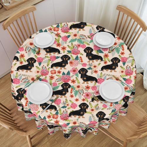 Nappe ronde Teckel floral polyester lavable housse table anti-tache